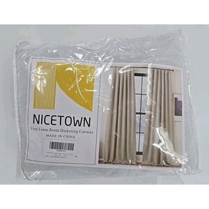 NICETOWN Faux Linen Room Darkening Curtains W50 x L96 Natural Tan‎